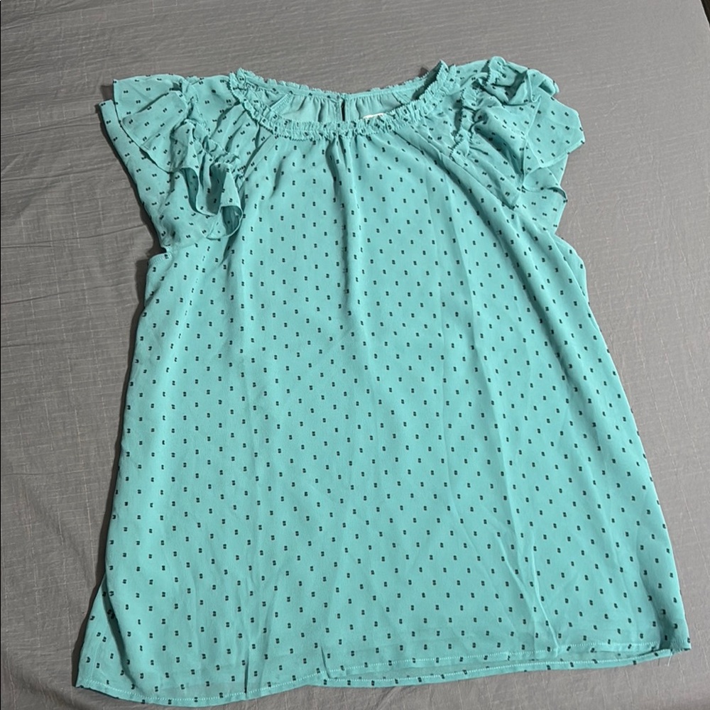 LOFT Aqua Polka Dot Blouse